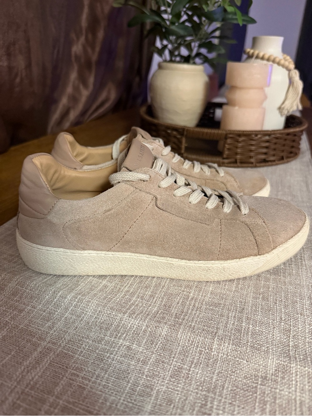 All stains women’s Suede Low-Top Sneaker in Beige